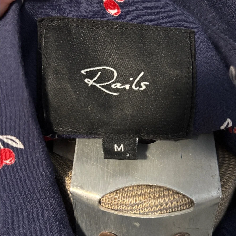 Rails Navy Cherry Design Button-Up Long Sleeve Lightweight Blouse - Picture 9 of 11